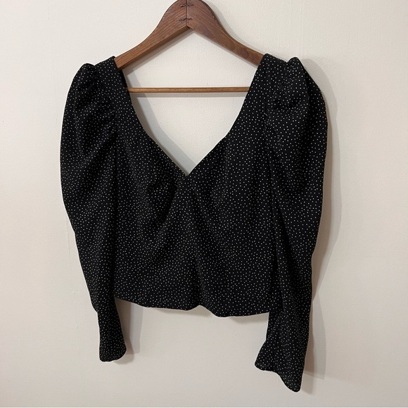 Miss Selfridge cropped puff sleeve top Size 4 polka dot black  white sweetheart - Picture 2 of 14